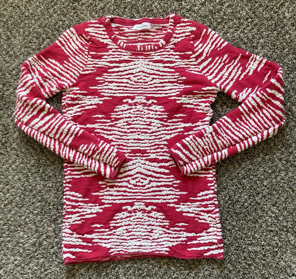 Calvin Klein Tops - Calvin Klein Terry Pullover Sweatshirt Women Medium Fuchsia White Stripe Lng Slv